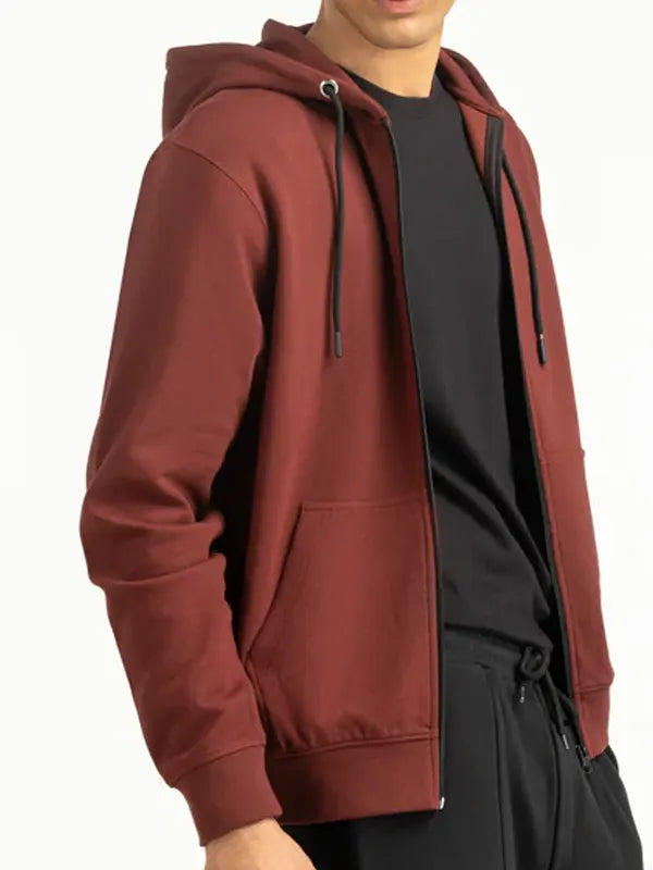 Jayme Murphy Regular Fit Maroon Zipper Hoodie