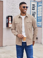 Jimmie Hand Shirt Collar Beige Cotton Jacket