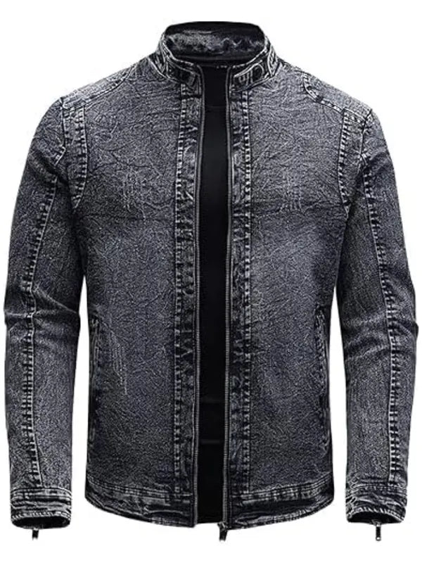 Johnson Vintage Style Washed Black Denim ZIP Jacket