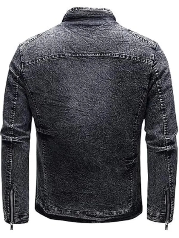 Johnson Vintage Style Washed Black Denim ZIP Jacket