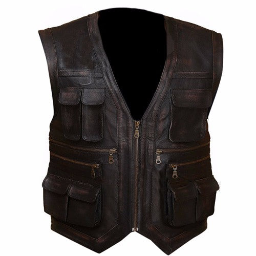 Safari Black Leather Vest Men, Sleeveless Zing Apparel