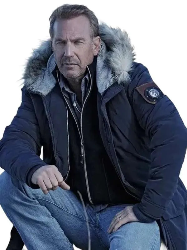 Kevin Costner John Dutton Blue Faux Fur Collar Jacket
