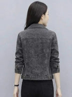 Kian Legros Women's Slim Fit Grey Biker Denim Jacket