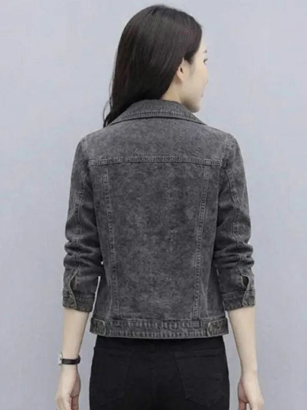 Kian Legros Women's Slim Fit Grey Biker Denim Jacket