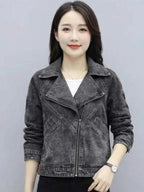 Kian Legros Women's Slim Fit Grey Biker Denim Jacket