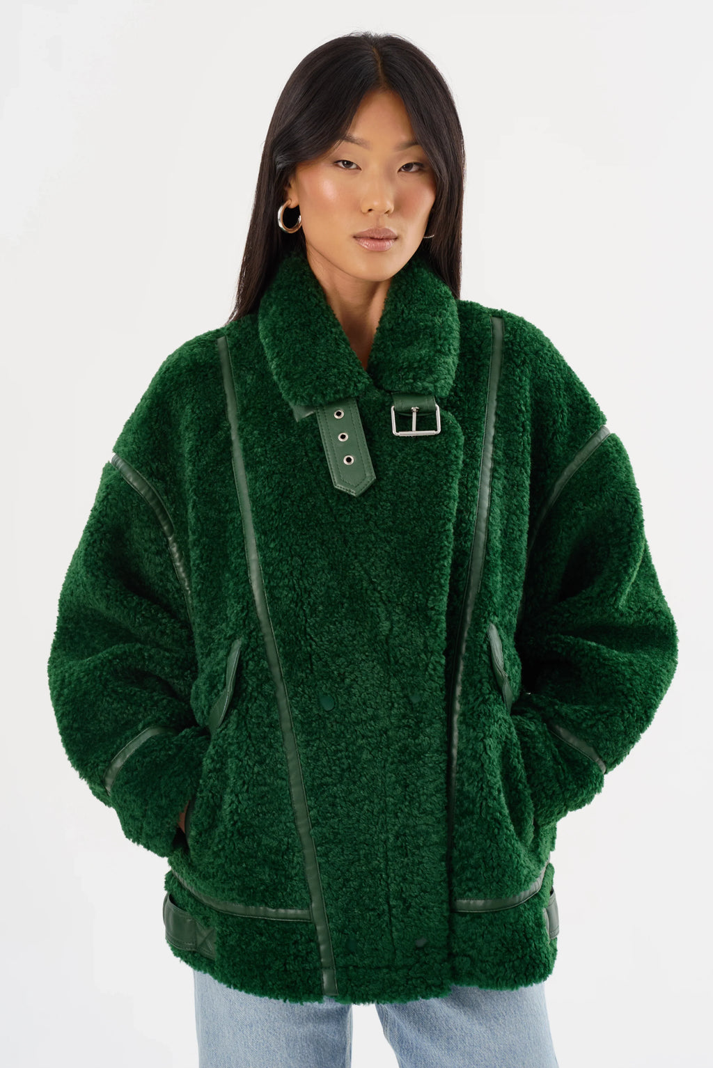 Badu Faux Fur Jacket In Green Lamarque