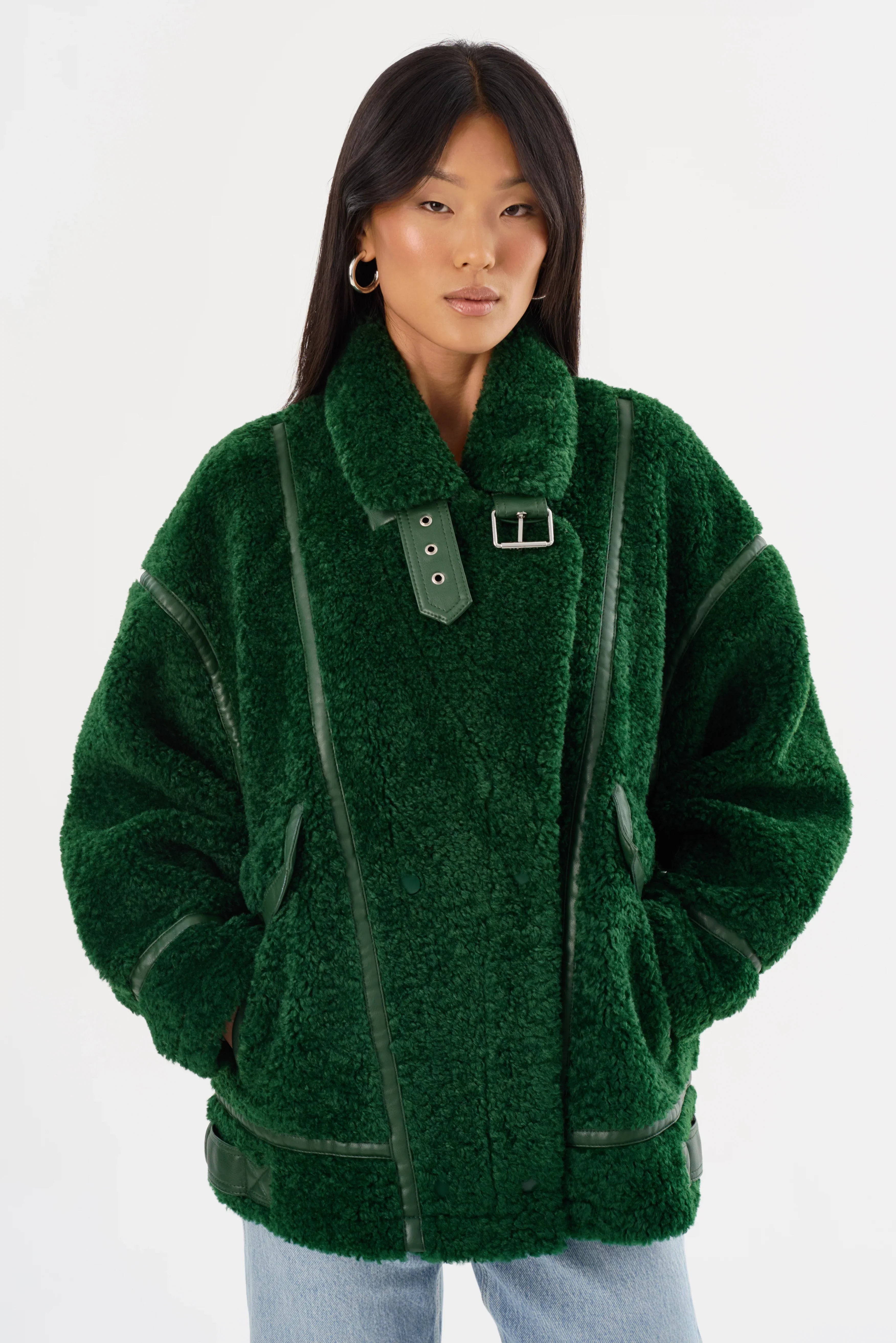 Badu Faux Fur Jacket In Green Lamarque