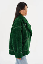 Badu Faux Fur Jacket In Green Lamarque