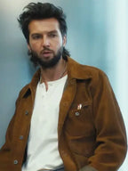 Landman S02 brown suede jacket worn by Guy Burnet