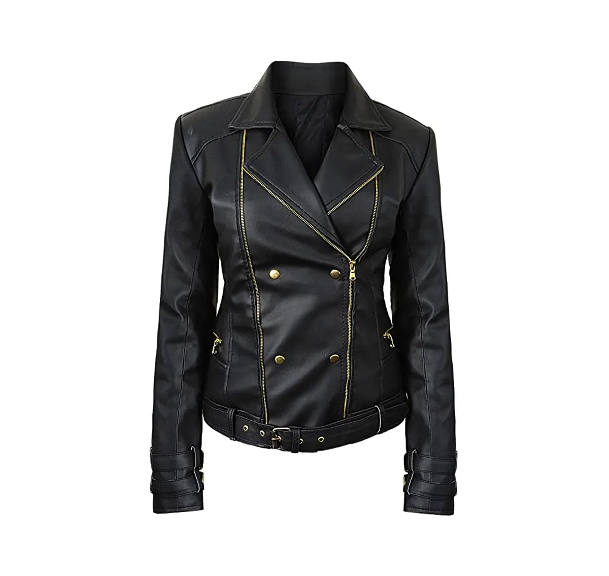 Leather Biker Jacket Women PA218090, Black