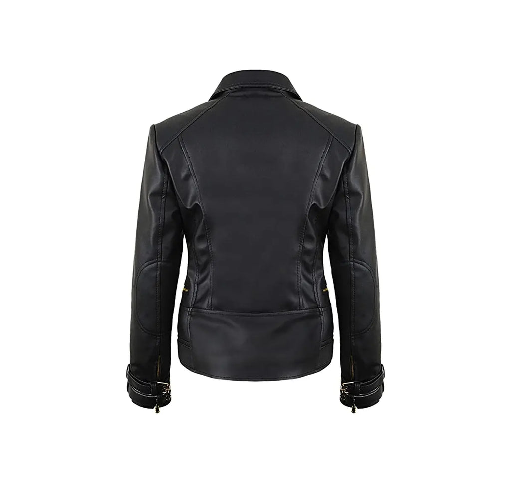 Leather Biker Jacket Women PA218090, Black