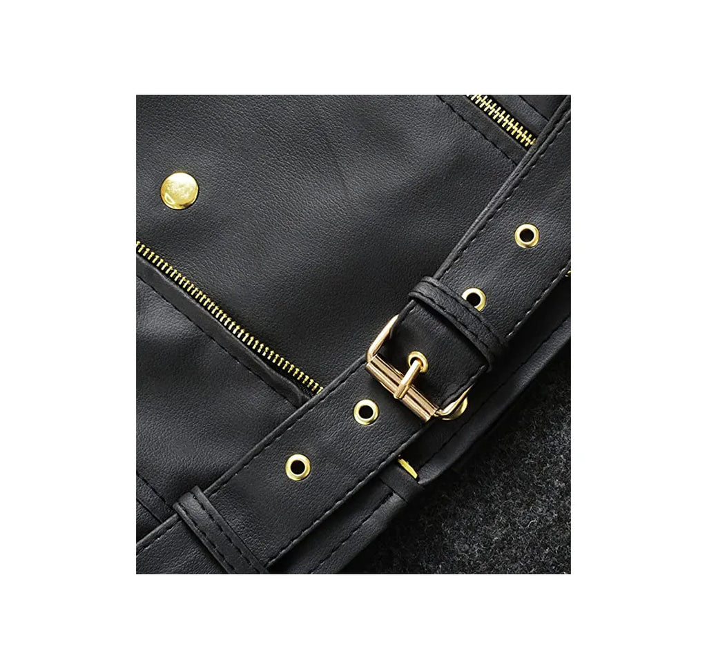 Leather Biker Jacket Women PA218090, Black