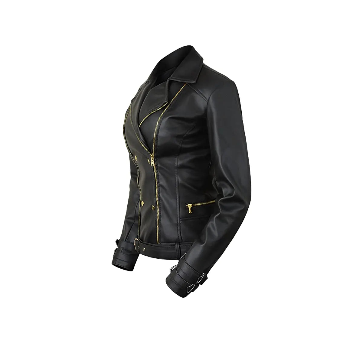 Leather Biker Jacket Women PA218090, Black