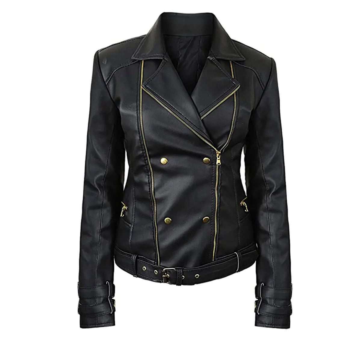 Leather Biker Jacket Women PA218090, Black