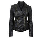 Leather Biker Jacket Women PA218090, Black