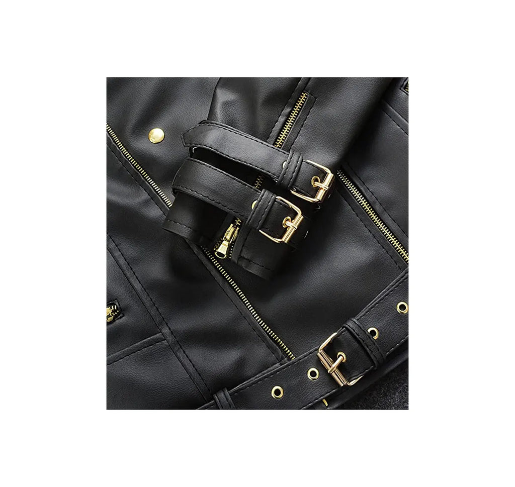 Leather Biker Jacket Women PA218090, Black