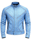 Lemieux Men's Blue Slim Fit Denim Biker Jacket