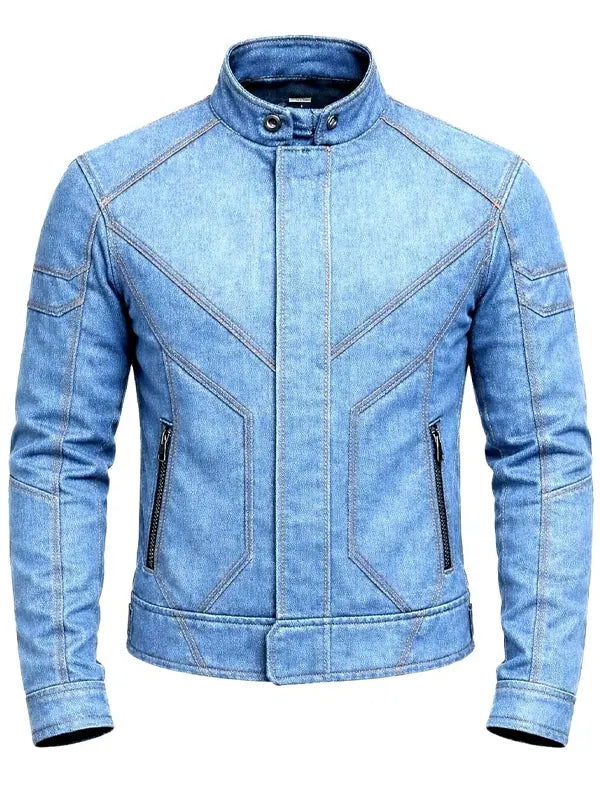 Lemieux Men's Blue Slim Fit Denim Biker Jacket