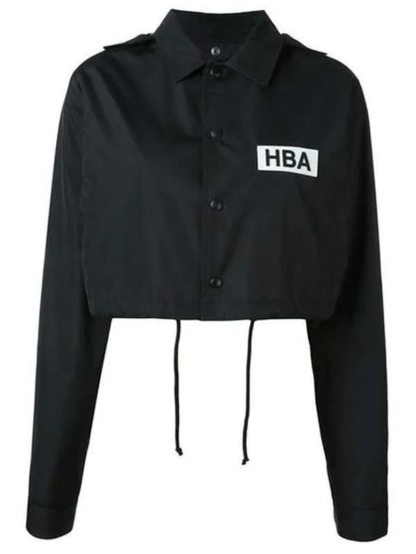 Lily Collins Emily In Paris HBA Logo Cropped Black Cotton Jacket