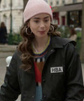 Lily Collins Emily In Paris HBA Logo Cropped Black  Jacket