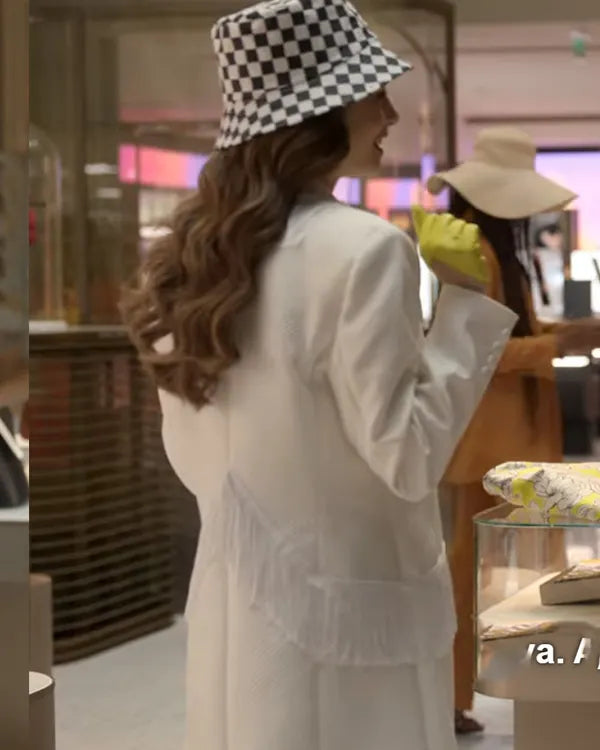 
Lily Collins Emily In Paris New  White Wool Coat