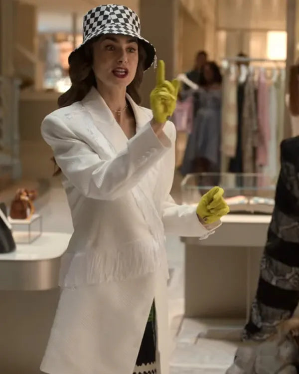
Lily Collins Emily In Paris  White Wool Coat