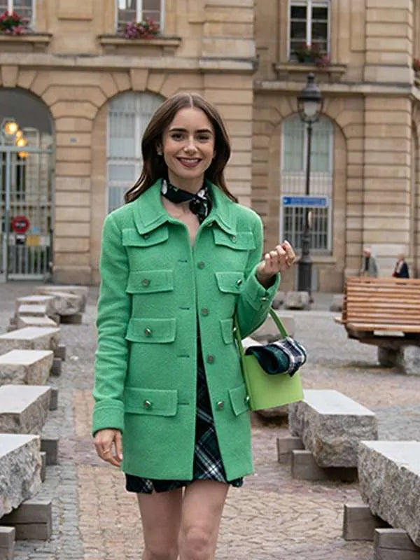 
Lily Collins Emily in Paris Green Coat
