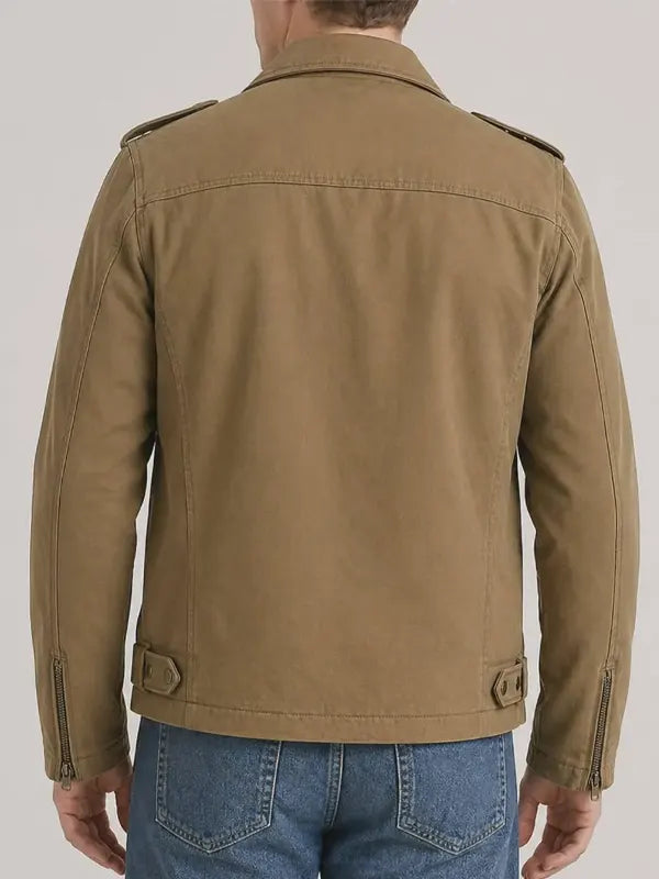 Lionel Hessel Men's Tan Cotton Motorcycle Style ZIP Jacket