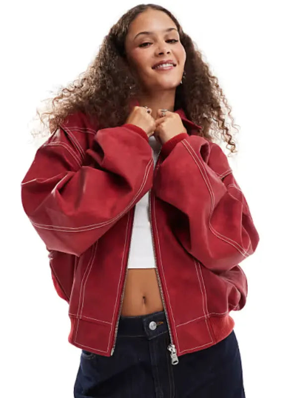 Lioness Red Oversized Bomber Jacket