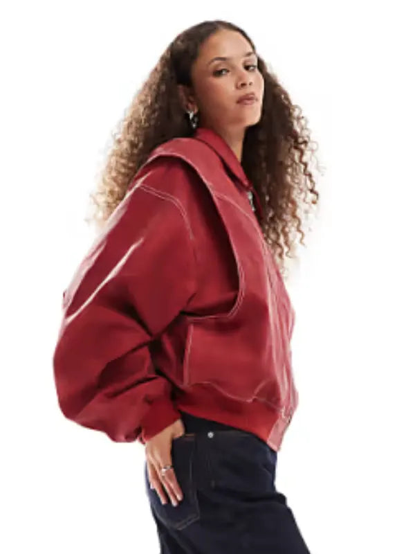 Lioness Red Oversized Bomber Jacket