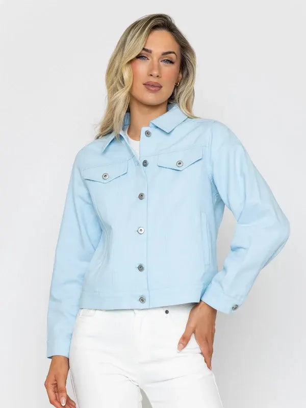Lisa Emard Women Sky Blue Cotton Casual Jacket