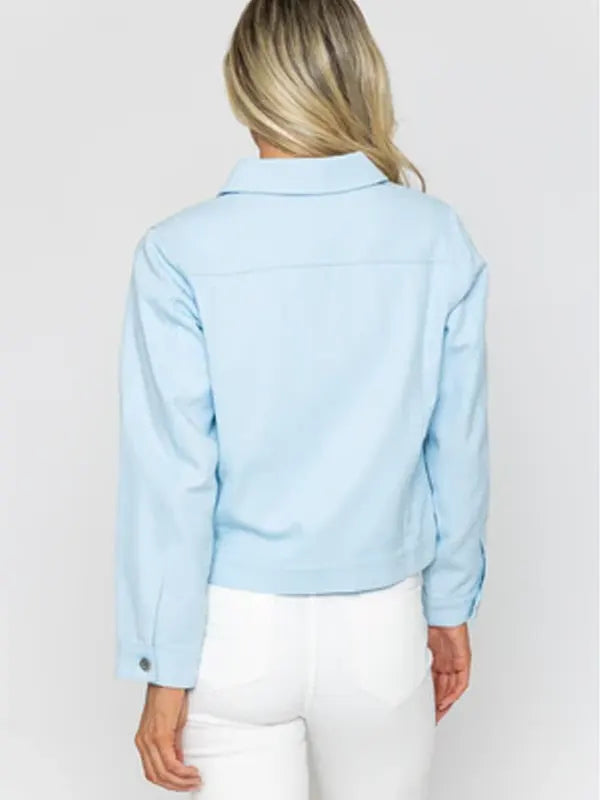 Lisa Emard Women Sky Blue Cotton Casual Jacket