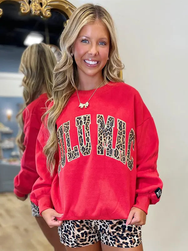 Lulu Mac Sweatshirt Cheetah Print Red