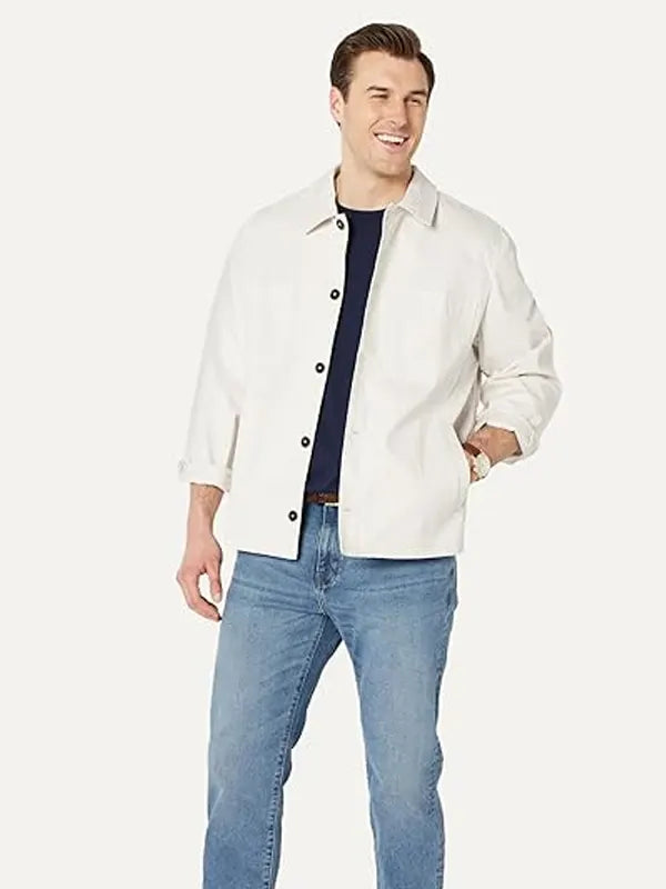 Manley Olson Relaxed-Fit Stretch White Cotton Jacket