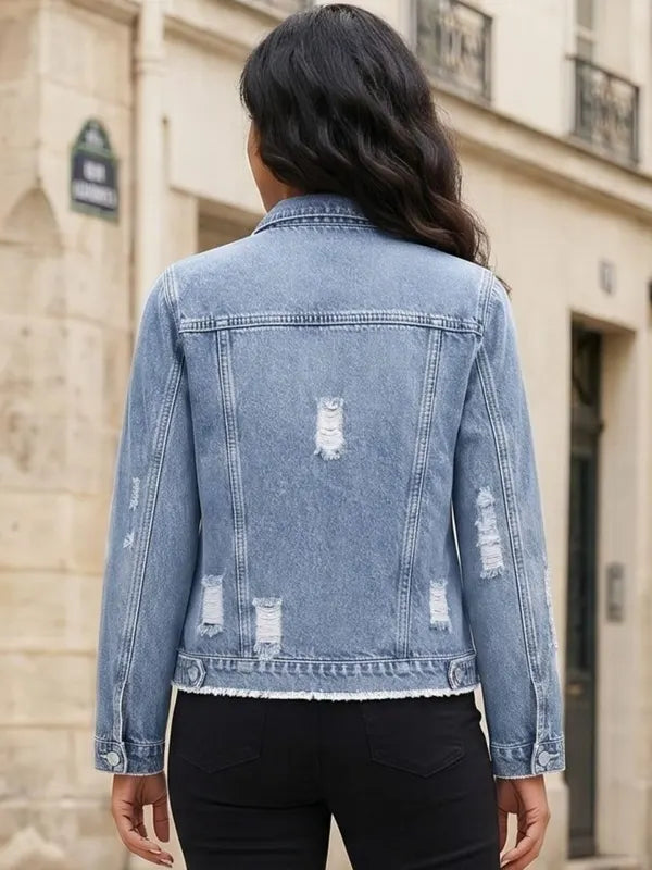 Marcel Kunze Women's Frayed Hem Denim Blue Jacket
