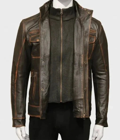 Men's Distressed Brown Leather Jacket Zing Apparel