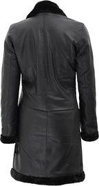 Men Black Leather Long Coat With Shearling Lining Buy