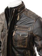 Men Vintage Distressed Black Leather Jacket MG07 Buy