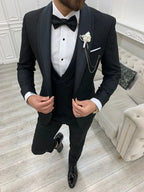 Mens 2 Piece Slim Fit Black Wedding Suit
