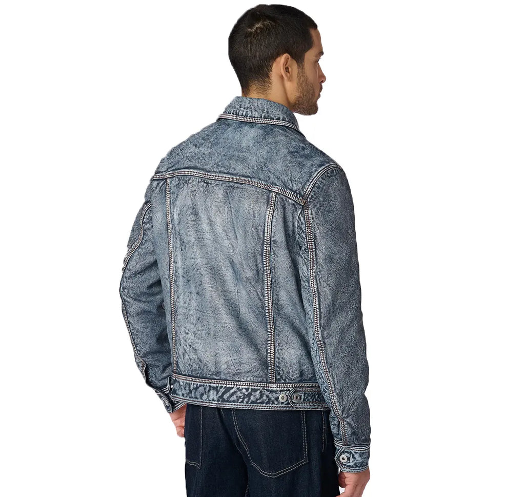 Mens Denim Jacket With Leather Sleeves