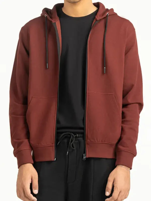 Jayme Murphy Regular Fit Maroon Zipper Hoodie