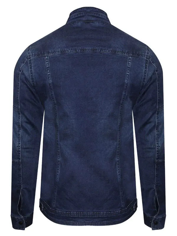 Micheal Blue Denim Erect Collar ZIP Jacket