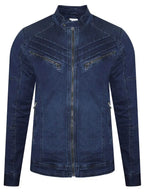 Micheal Blue Denim Erect Collar ZIP Jacket