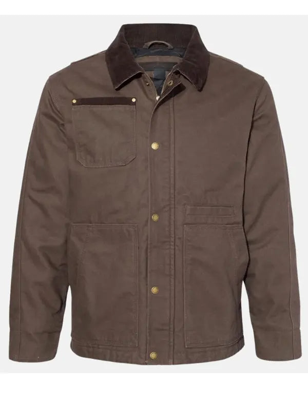 Mittie Fay Mens Brown Cotton Jacket Corduroy Collar