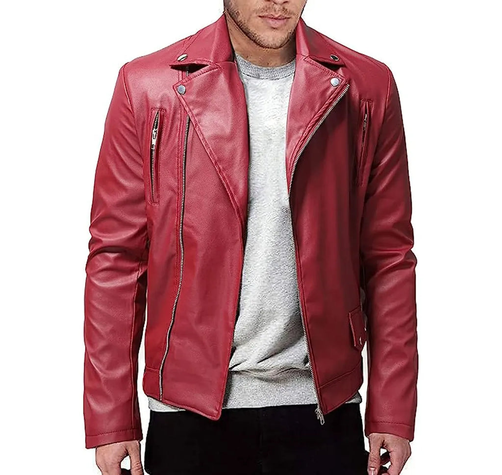 Modern Slim Leather Biker Men, Red