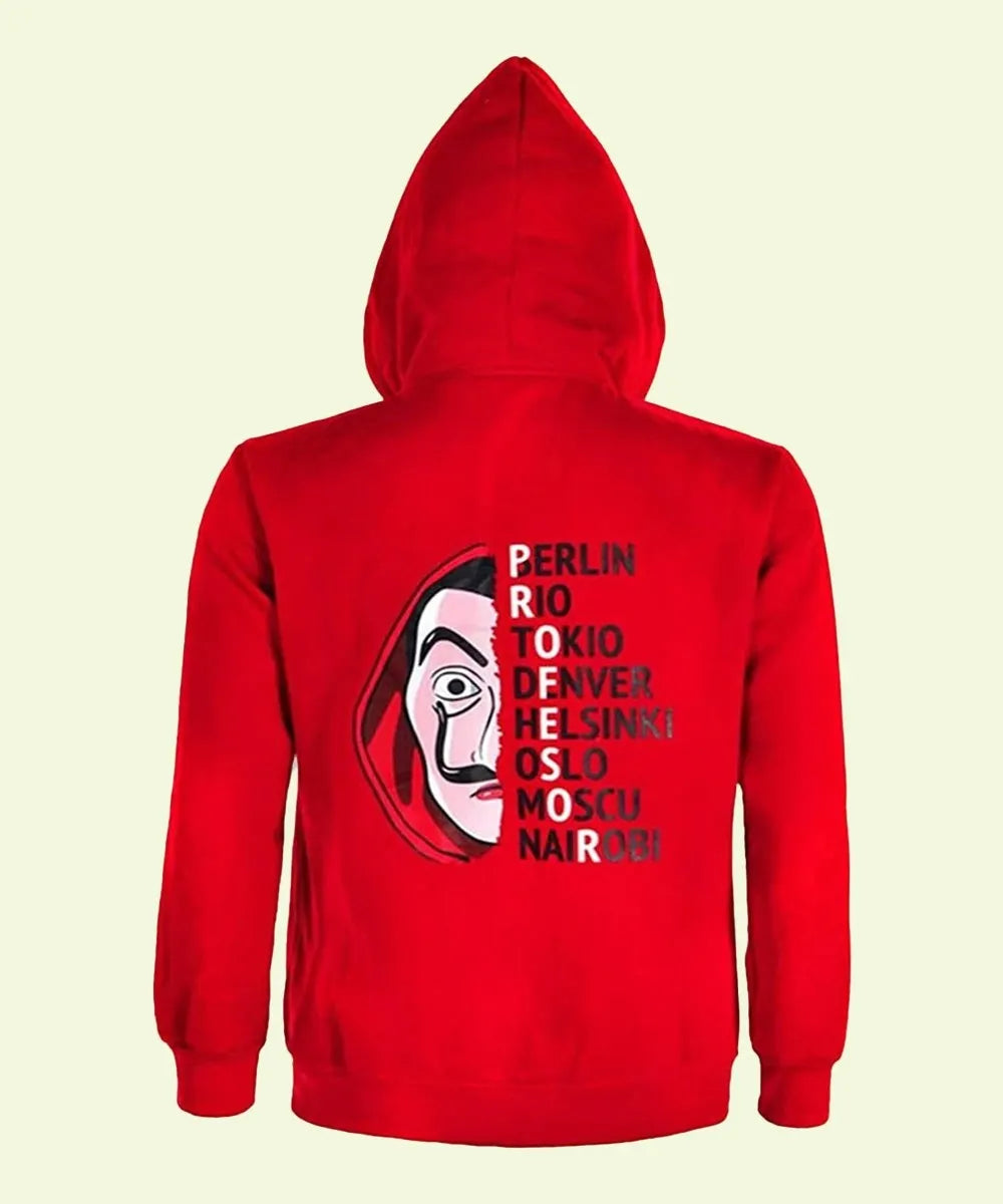 Money Heist Zip up Red New Hoodie