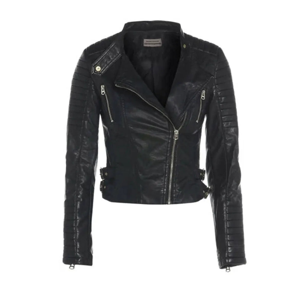 Moto Asymmetrical Biker Jacket Women, Black