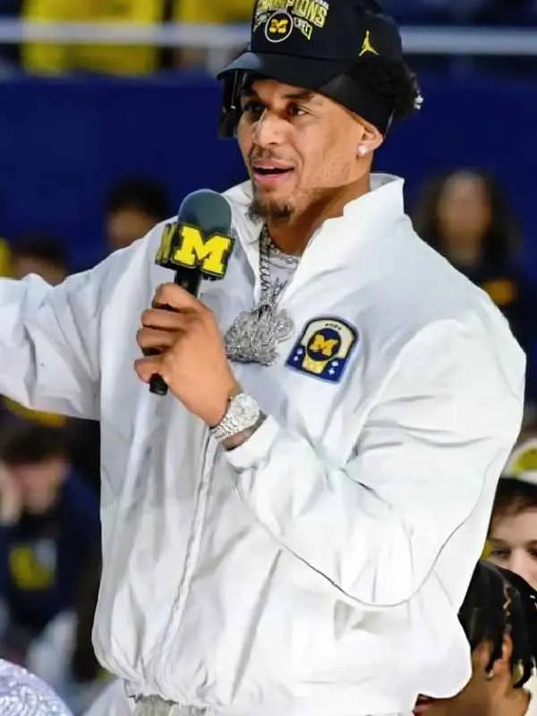NCAA National Championship Victory Yaxel Lendeborg White Jacket