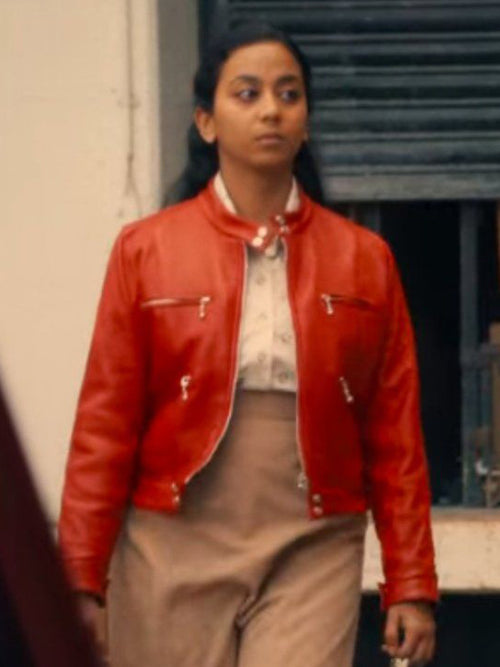 
 Black Mirror 2023 Nida Huq Red Leather Jacket