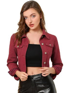 Nina Grimes Women's Slim Fit Cropped Red Denim Jacket